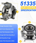 Front Wheel Bearing Hub Assembly 5 Lug Replacement For Nissan Rogue 2014 To 2023 Front Axle specifications chart