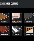 Heavy Duty Utility Knife Blades 100 Pack for Drywall Leather Rubber and More designed for cutting various materials.