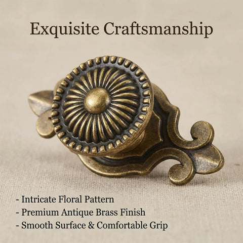 12 Pack Brass Cabinet Knobs With Backplates Antique Vintage Retro Style floral design, showing intricate antique finish for cabinets or drawers.