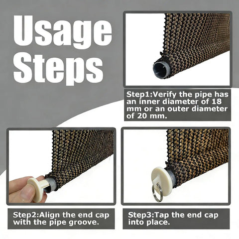 DIY Friendly Replacement Roller Shade Hardware Kit With Bungee Cords And End Cap Tie Downs For Outdoor Roller Shades, Windproof And Universal Fit For Most Crank Operated Blinds, Ivory Pack Of 2, usage steps