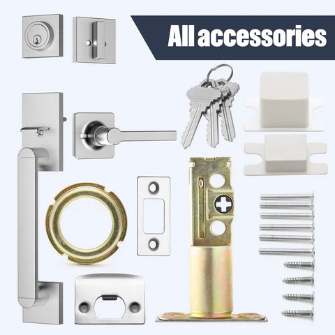 Built To Last Heavy Duty Front Door Handle Set With Single Cylinder Deadbolt And Reversible Lever accessories kit view