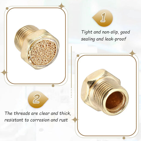 Eight-Piece 1/8 NPT Pneumatic Exhaust Muffler Kit With Sintered Bronze Air Line Fittings close-up showing design details