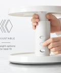 Game Changer Two Tier Height Adjustable Lazy Susan Turntable with 3 height options for pantry organization in white.