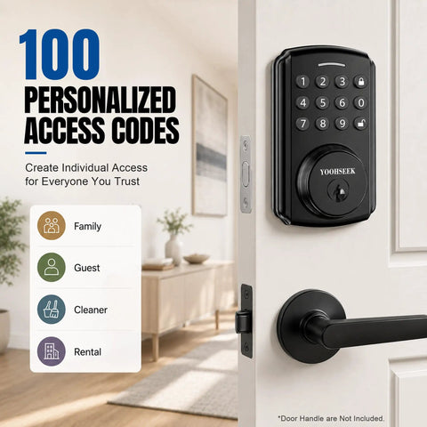 Programmable Electronic Keypad Deadbolt Keyless Entry Door Lock For Bedroom Closet Apartment Hardware Matte Black Finish, installed on a white door.