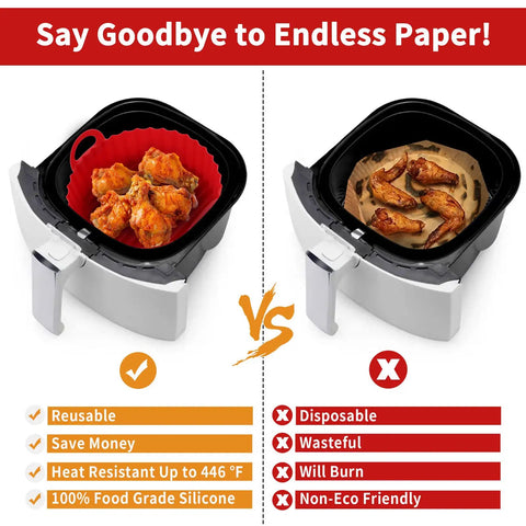 Two Pack Air Fryer Silicone Liners 8.5 Inch Fits 5 To 8 Qt Reusable Basket Liner For Easy Clean No Fuss Cleanup Cooking Nonstick