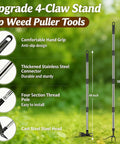 58-Inch Stand Up Weed Puller Tool With Long Handle 2-In-1 Manual Weeder And Garden Hoe With 4-Claw Steel Head For Easy Root Removal