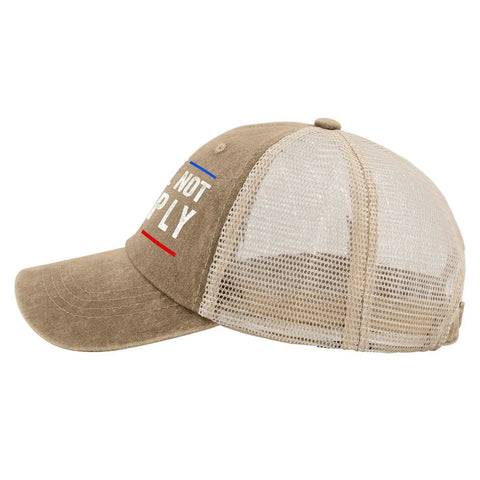 Side view of Standout Women's Golf Trucker Cap With Adjustable Buckle All Season Comfort Fashionable Sun Shield Hat For Casual Outings Custom Design Fits Most Heads Keeps You Looking Fly in khaki with mesh back.