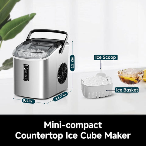 Beast Portable Countertop Ice Maker With Carry Handle, ice scoop, ice basket, shown in kitchen setting