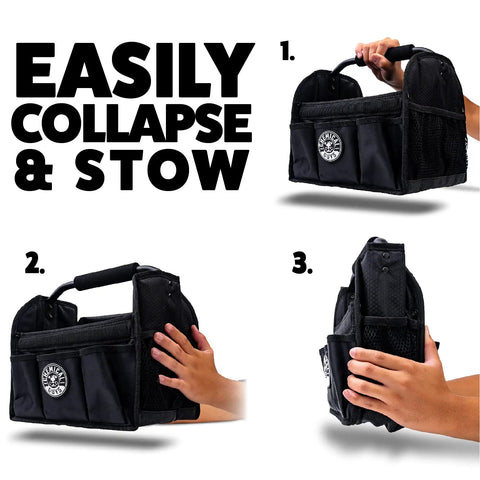 Steps to collapse Grab And Go Quick Load Collapsible Car Detailing Caddy Organizer For Portable Wash And Garage Storage.
