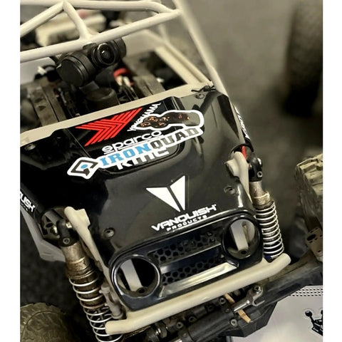 Close-up of RC car with mounted HD Live Feed Camcorder With Real-Time Head Tracking For RC Cars And Planes on top view.
