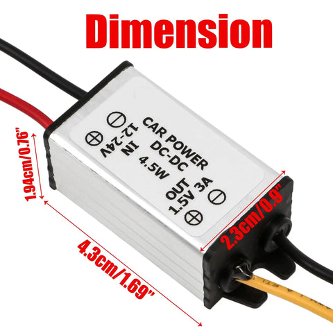 DC Buck Converter Module 24V-12V To 1.5V, 3A Output, 4.5W Power Regulator With 13cm Cable, Step Down Power Supply dimensions