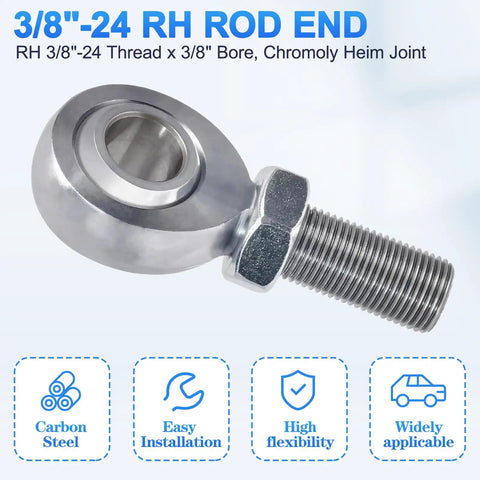 Durable 3/8-24 RH Rod End Bearing Kit Heim Joint With Chromoly C1045 Steel For Heavy Duty Linkage High Strength Fatigue Resistant Ready For Extreme Shock Load Applications, 3/8 bore and jam nut