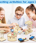 Kids building Five In One STEM Kit For Kids Ages 8 To 12 Build Sun Earth Moon Model Mini Telegraph Hand Generator Hydraulic Lift And Tension Structure Hands On Science Toy Gift For Boys And Girls