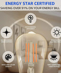Dimmable Vintage E26 LED Light Bulb 2200K Warm White 5.5W 60W Equivalent showing energy efficiency highlights