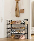 Three Tier Shoe Rack Organizer With Five Hooks For Closet, Stackable Free Standing Shoe Storage with sneakers and boots in entryway