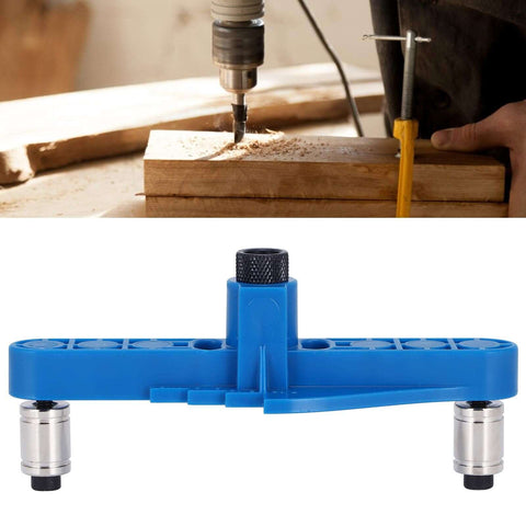 Versatile Adjustable Self Center Dowel Jig Kit With Center Scriber for woodworking drilling and marking tools in use and close-up