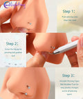 Flower Push Pin 20G Horseshoe Nose Ring Hoop All In One Piercing Set With Taper Ball Grabber Tool installation steps.