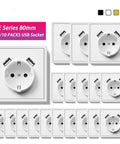 Top Shelf Ten Pack North American Wall Power Sockets With Built In Usb Charging Ports Durable Plastic Faceplate No Fuss Home Upgrade Reliable Electrical Fit 110 To 250 Volts image showing sockets with dual USB ports.