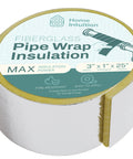 Foiled Back Fiberglass Pipe Insulation Wrap 25 Foot Long, 3 Inch Wide, 1 Inch Thick With Vapor Barrier displayed in packaging