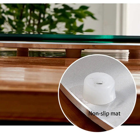 Close-up of the base of a Tempered Glass Lazy Susan Turntable With Sturdy Aluminum Base And Built In Steel Bearings