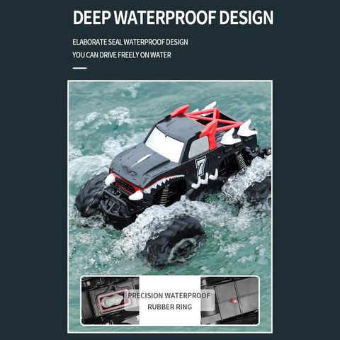 Amphibious RC Car For Land And Water With 1 To 16 Scale Four Wheel Drive Beast Mode Monster Truck and 360 Degree Rotation