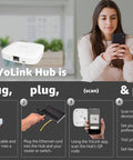 Long Range LoRa Smart Home Hub Quarter Mile Wireless Bridge For Total Home Automation And Security Monitoring Central Controller For Smart Devices White with setup instructions and user setting up device