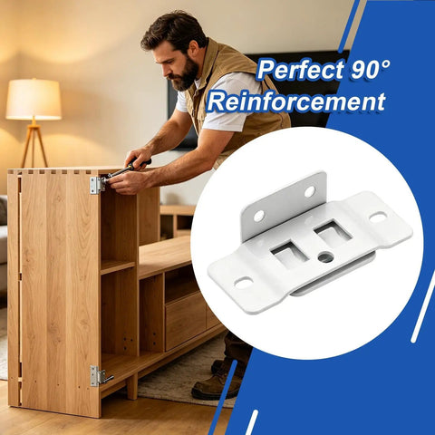 Heavy Duty L Shaped Furniture Joint Bracket With Screws Quick Fit Iron Clip for bookshelves and cabinets installation, 90 degree support