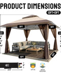 Easy Setup 13x13 Pop Up Gazebo With Wheeled STO-N-Go Cover Bag, 13x13 dimensions, beige and coffee color, weather resistant