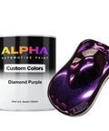 Dope Mean Purple Basecoat And Midcoat Paint Gallon Ready To Spray Straight From The Container With Added Slow Reducer showing 32oz Diamond Purple can and sample.