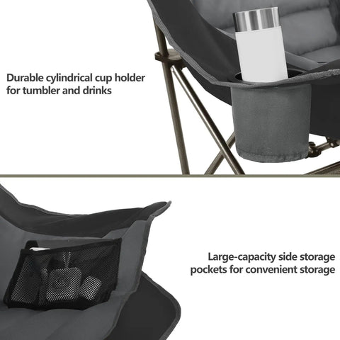 Oversized Padded Camping Chairs Set of 2 for Adults, Heavy Duty Foldable Lawn Chairs cup holder and side storage pockets