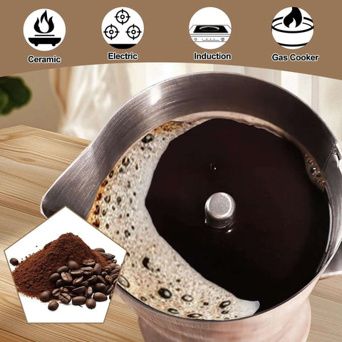Top view of Uncoated 2 Cup Moka Pot Thick 304 Stainless Steel Stovetop Espresso Coffeemaker brewing rich coffee