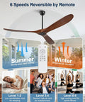 BOOMJOY 72 Inch Ceiling Fan No Light, Wood Outdoor Ceiling Fans for Patios with remote control and 6 speed settings