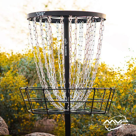 Black Hole Lite 24-Chain Disc Golf Basket Target With Beefy All Metal Frame And Stable Base, Lightweight Chains for easy catches