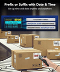 Portable Bluetooth Barcode Scanner With Handy Screen For 1D And 2D QR Codes Real Time LCD Display USB Wired Or Wireless Great For Retail Library And Mobile Office On iPhone iPad Android And Laptop scanning a box on a conveyor belt.