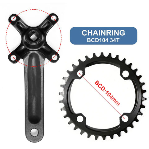 Beefy 170 Mm Mountain Bike Crank Set for Single Speed Rides with 34T Chainring Replacement for E Bike, Alloy Material