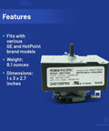 OEM Dryer Timer Replacement Fits WE04X25280 WE04M362 WE04M0532 234D2377P005 TMD1FM07 shown with features list