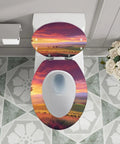 Elongated Slow Close Toilet Seat Farmhouse Style for Bathroom featuring a sunset landscape design, fits most toilets.