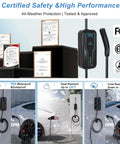 Level 2 EV Charger For Tesla Cars 40A NACS 240V Fast Charging Station With 25Ft Extension Cable and safety certifications