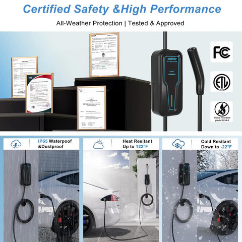 Level 2 EV Charger For Tesla Cars 40A NACS 240V Fast Charging Station With 25Ft Extension Cable and safety certifications