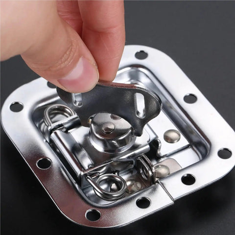 Gate Lock Hasp Latch Hardware Fitting Padlockable, showcasing stainless steel latch and spring mechanism.
