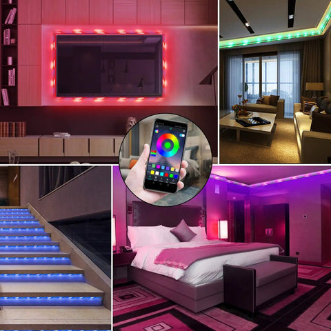 Led Strip Lights for Bedroom 49.2 Feet Color Changing Rope Lights With Music Sync Remote Or App Control Flexible Led Strips setup in home