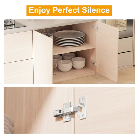 Open kitchen cabinet with 2 Pack Full Overlay Soft Close Cabinet Hinges For Frameless European Kitchens Clip On 35mm Cup 3D Adjustment Concealed Door Hinges Nickel Plated Finish Easy Tool Free Installation