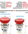 Diagram of 22mm Latching Emergency Stop Push Button Switch SPDT, Normally Open, Normally Closed, Stainless Steel 304 with Socket.