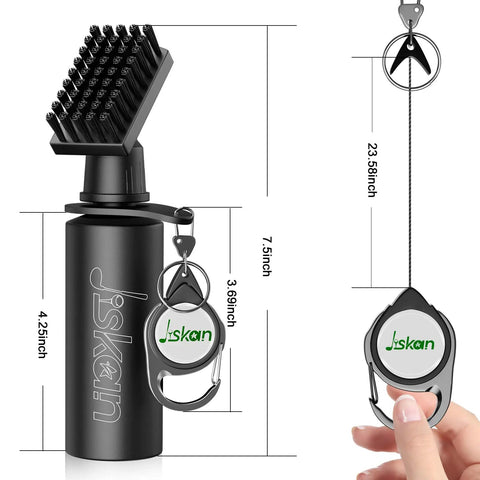 Must Have All In One Golf Club Brush Cleaner With Retainer Clip And Squeeze Water Bottle 7.5 Inch Reach Holds 4 Ounces Leakproof