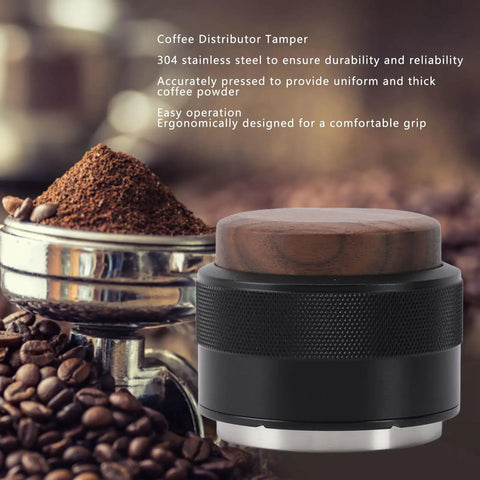 Top Tier 51Mm Black Coffee Distributor And Espresso Tamper For Baristas Stainless Steel Tool on ground coffee.