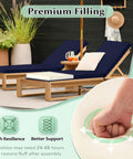 Get Comfy Two-Piece Chaise Lounge Cushions Set for Outdoor Furniture, navy cushions shown on patio lounge chairs.