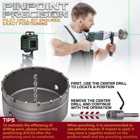 DAIMIT 20-piece concrete hole saw kit with SDS Plus/Max shanks and 3 drill bits; hole saw sizes 30–110 mm.