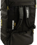 Back view of Rolling Wheeled Backpack For Travel And Dive Gear High Capacity Luggage With Fin Pocket Converts To Backpack Durable 900D Polyester