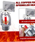 Top Notch Fire Sprinkler Head Replacement Pendent Type Quick Response Water Spray 1/2 Inch Thread with copper body for home safety.