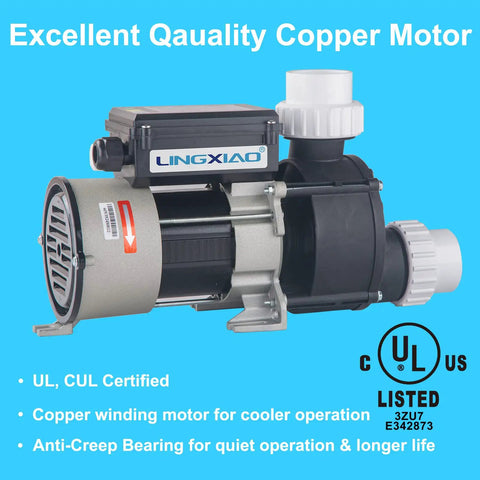 Heavy Duty 1 Point 5 Horsepower Bath Pump And Hot Tub Replacement Motor At 110 Volts With One Point 5 Inch Port Featuring Pure Copper Windings Built Tough For Spas With Zero Hassle Quick Swap motor with copper windings and anti-creep bearing.